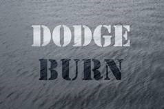 Photograph of the body of water with dodge and burn text overlaid in order to give an example of the two effects